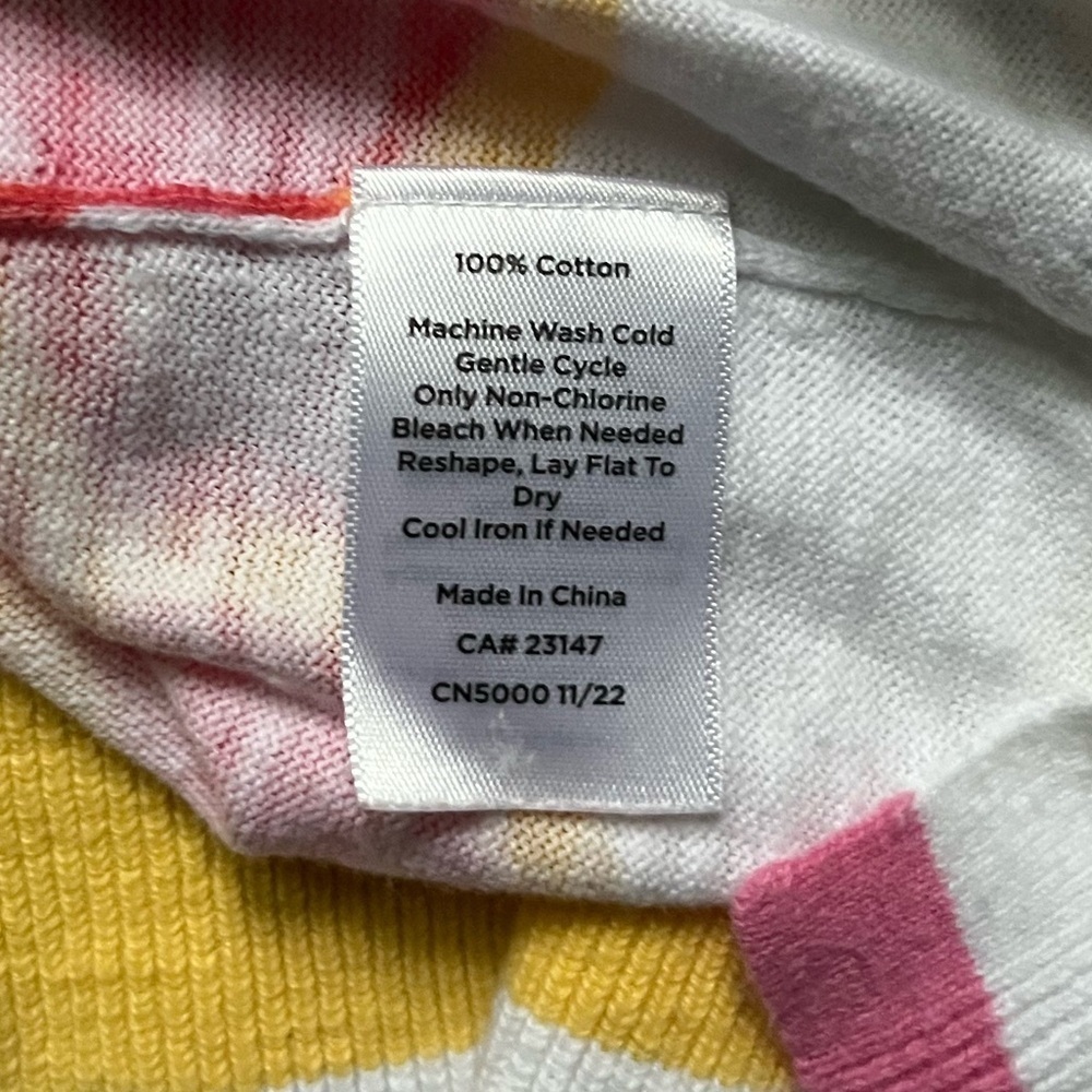 Talbots 100% Cotton Lightweight White Pink Orange Floral V Neck Sweater Size M - Picture 5 of 7